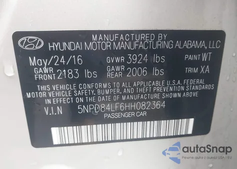2017 Hyundai Elantra Se из США, поврежденный, VIN 5NPD84LF6HH082364